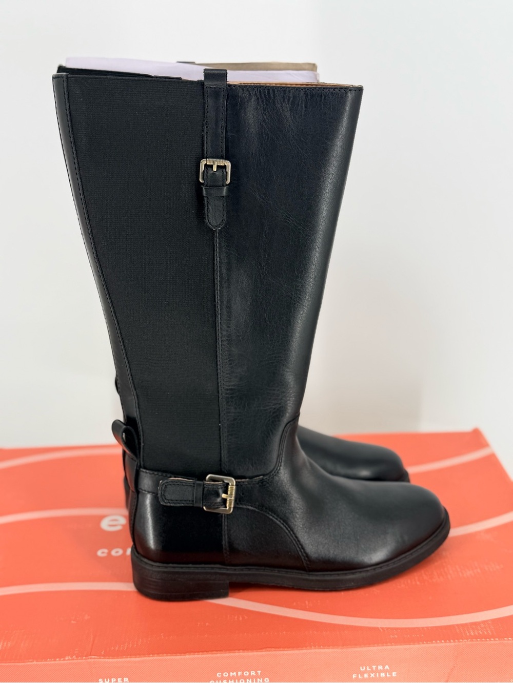 New Easy Spirit SEJACKIE Black Leather Knee-High Boots SIZE 8.5 - Picture 3 of 6